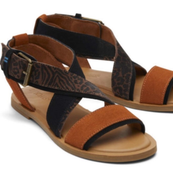 TOMS Sidney Animal Print buckle leather sandals size 7 - Picture 7 of 7